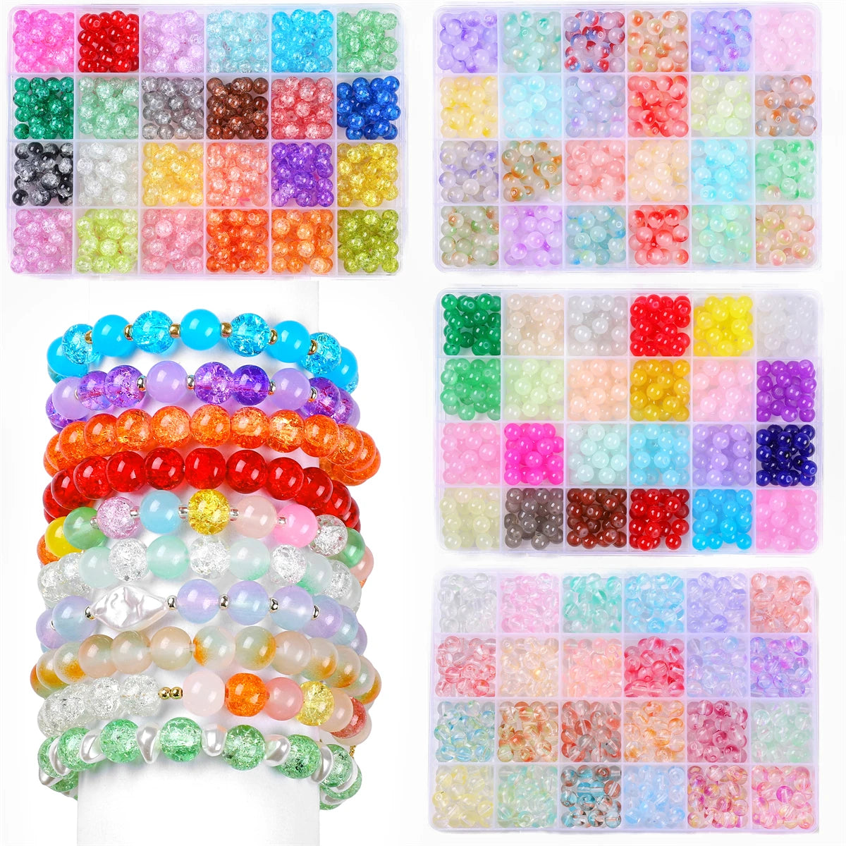 Wholesale 8mm Glass Round Broken Beads 10/15/24 Colors Bead Set Accessories DIY Jewellery Bracelet Making Kit for Phone Case