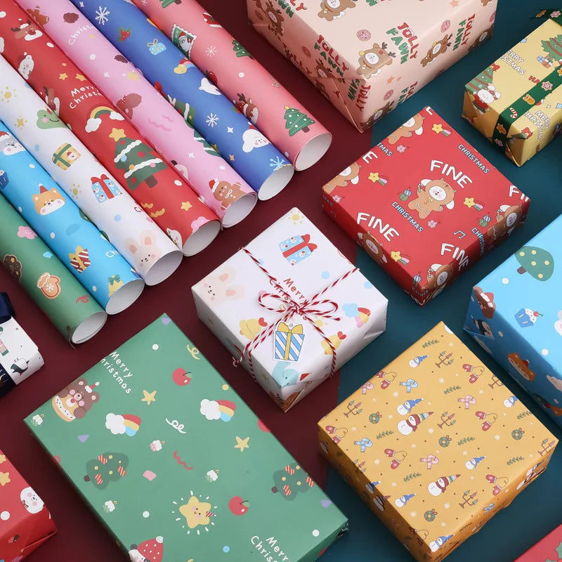 Christmas Tree Design Kraft Paper Santa Claus Cardinal and Snowflakes Christmas Wrapping Paper