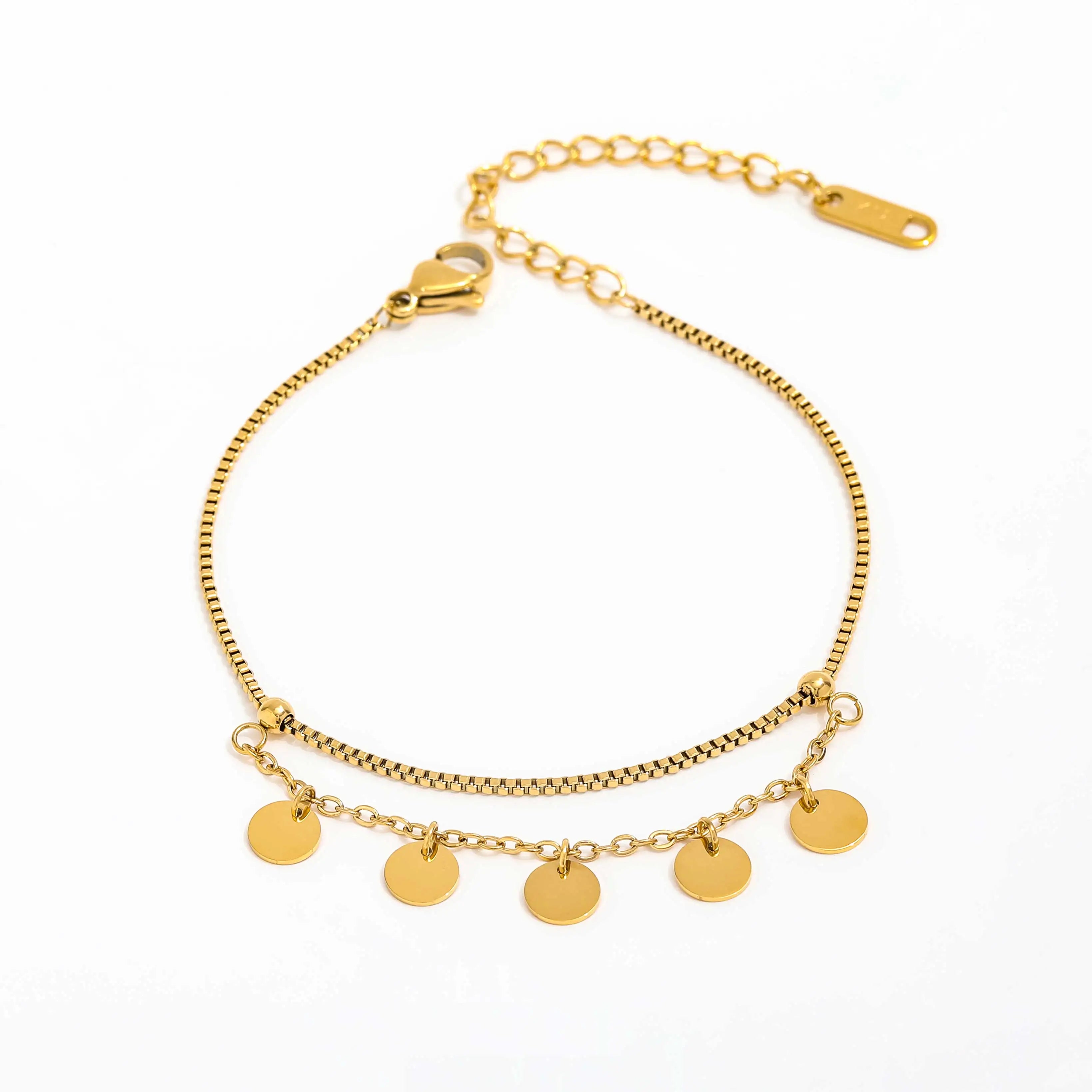 Fenny High End Boho Double-layer Wafer Pave Mixture Chain Bracelet Waterproof&Tarnish Free Stainless Steel Jewelry Wholesale