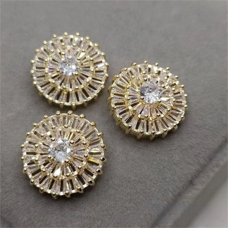 Round Shape Glass Shank Plating Buttons with Rhinestone 18.6mm for Garment Accessories Making