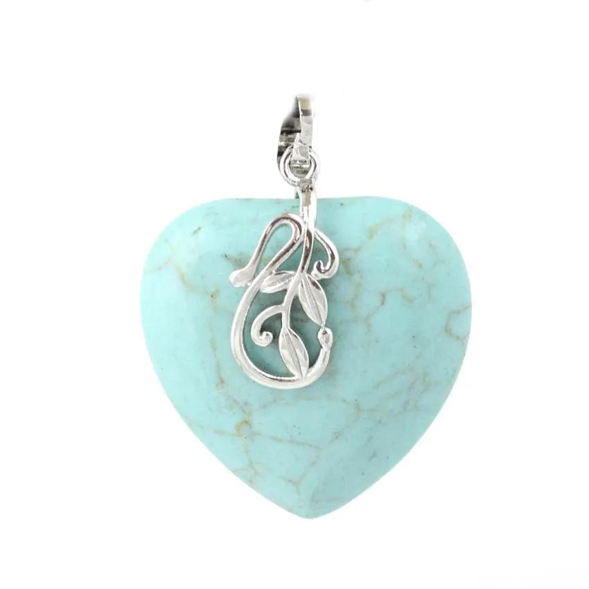 Hongzhuo New wholesale natural Green turquoise chakra healing crystal stone heart shape pendant women fashion necklace rose quartz heart Jewelry