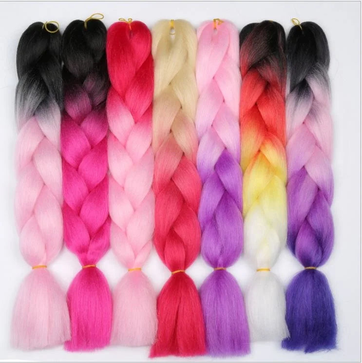 24inch 100g Ombre Green Pink Ready to Ship Wholesale Synthetic Hair Extension Jumbo Braiding Hair MegaBDM