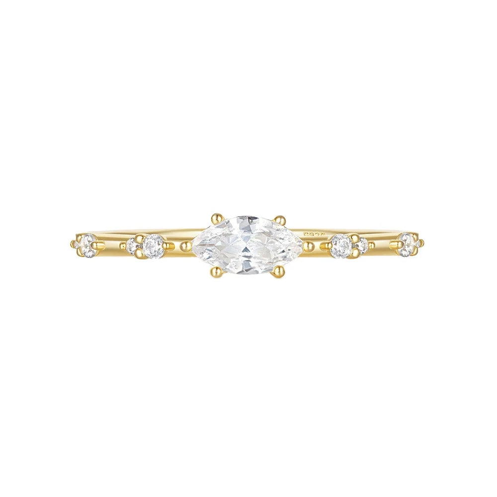 Aimgal Fine Jewelry Tarnish Free S925 Sterling Silver Gold Plated Pave Setting Stackable Ring Marquise Trendy Anniversary Party