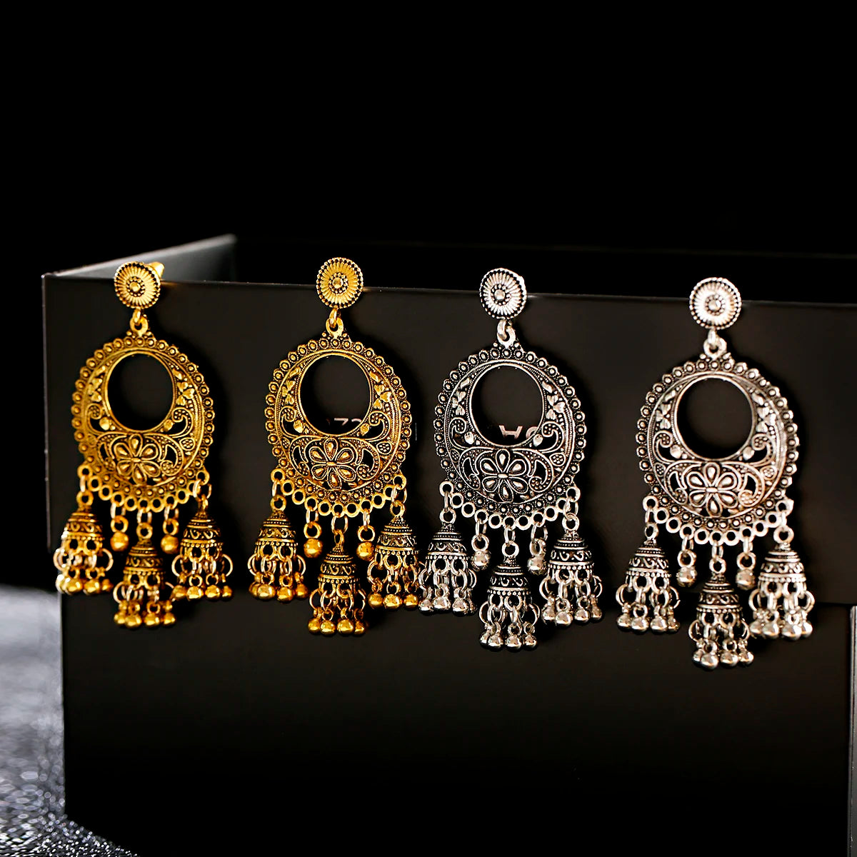 2021 Gold Silver Round Egypt Vintage Jhumka Bells Tassel Earrings for Women Flower Classic Turkish Tribal Gypsy Indian
