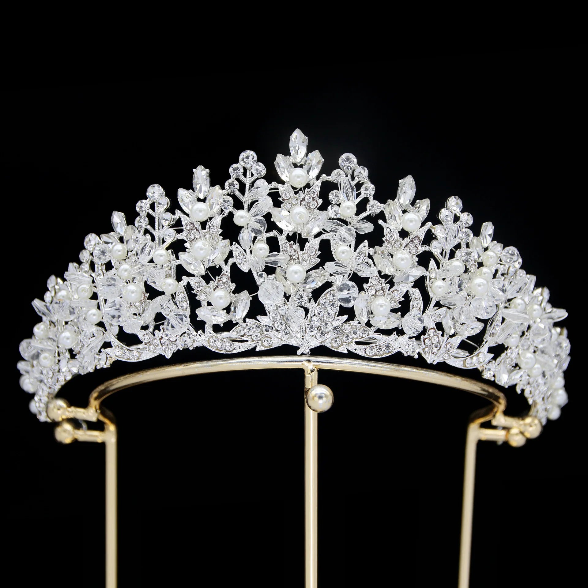 Miallo Elegant Crystal Bridal Tiaras Alloy Pearl Rhinestone Crown Wedding Hair Jewelry for Princess Headpiece