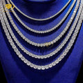 Hot Sale Full Diamonds Necklace Tennis Chain 2-6mm Hip Hop Rappers Rock Single Row Moissanite Men 925 Silver Tennis Necklace