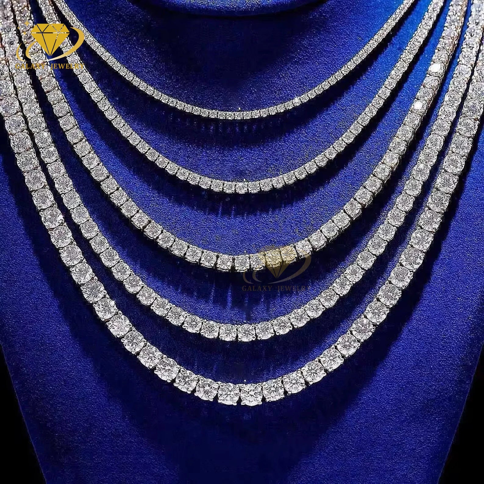 Hot Sale Full Diamonds Necklace Tennis Chain 2-6mm Hip Hop Rappers Rock Single Row Moissanite Men 925 Silver Tennis Necklace
