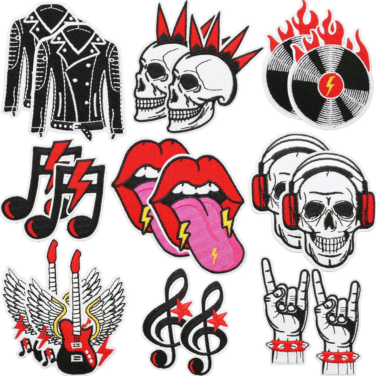 Punk Style Iron on  Embroidery Rock Band Skull Music Note Patch for Clothing  Bag Jeans Decoration
