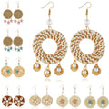 Creative Rattan Braided Sea Star Drop Earrings Shell Pearl Decoration Round Handmade Braided Drop Earrings for Women
