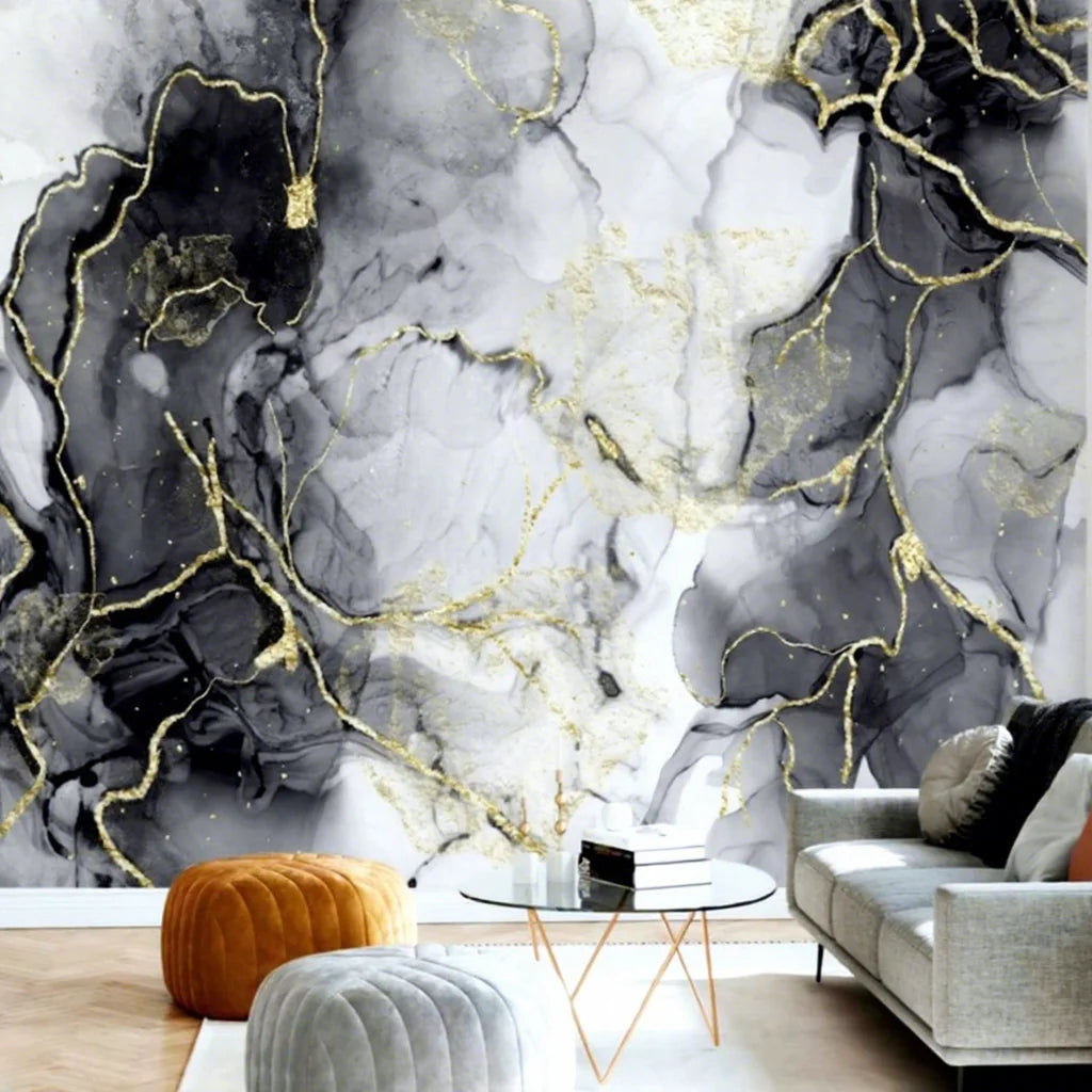Ink Marble Wallpaper and Gilded Mural