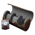 Sanqianwan Factory Price Portable 3-Slot Oval Watch Box Leather Handmade Velvet Lining Mini Travel Quartz Watch Case