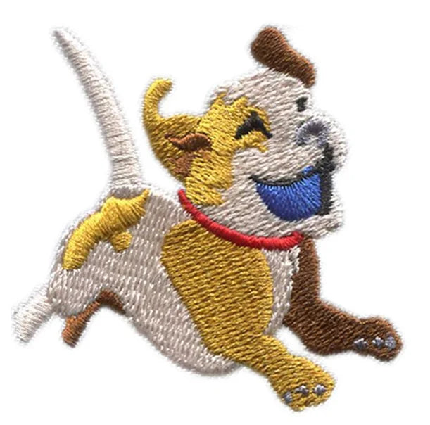 2.6 Inch Happy Smiling Running Dog Embroidery Patch Floral/Artesanato/Twill Craft for Clothing Felt Fabric Hand Embroidered
