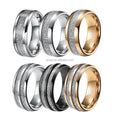 Poya Ready to Ship Fashion Meteorite Two Line Inlay Rose Gold Black Tungsten Ring