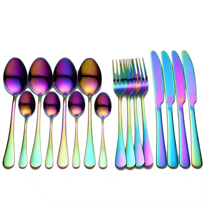 Rainbow Stainless Steel Flatware Set Mirror Polished Colorful Tableware for Presents Gift Box