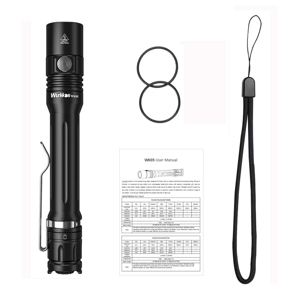 Super Bright IPX8 Waterproof Penlight 900lm EDC Torch 2*14500 Rechargeable LED Flashlight Running/Camping