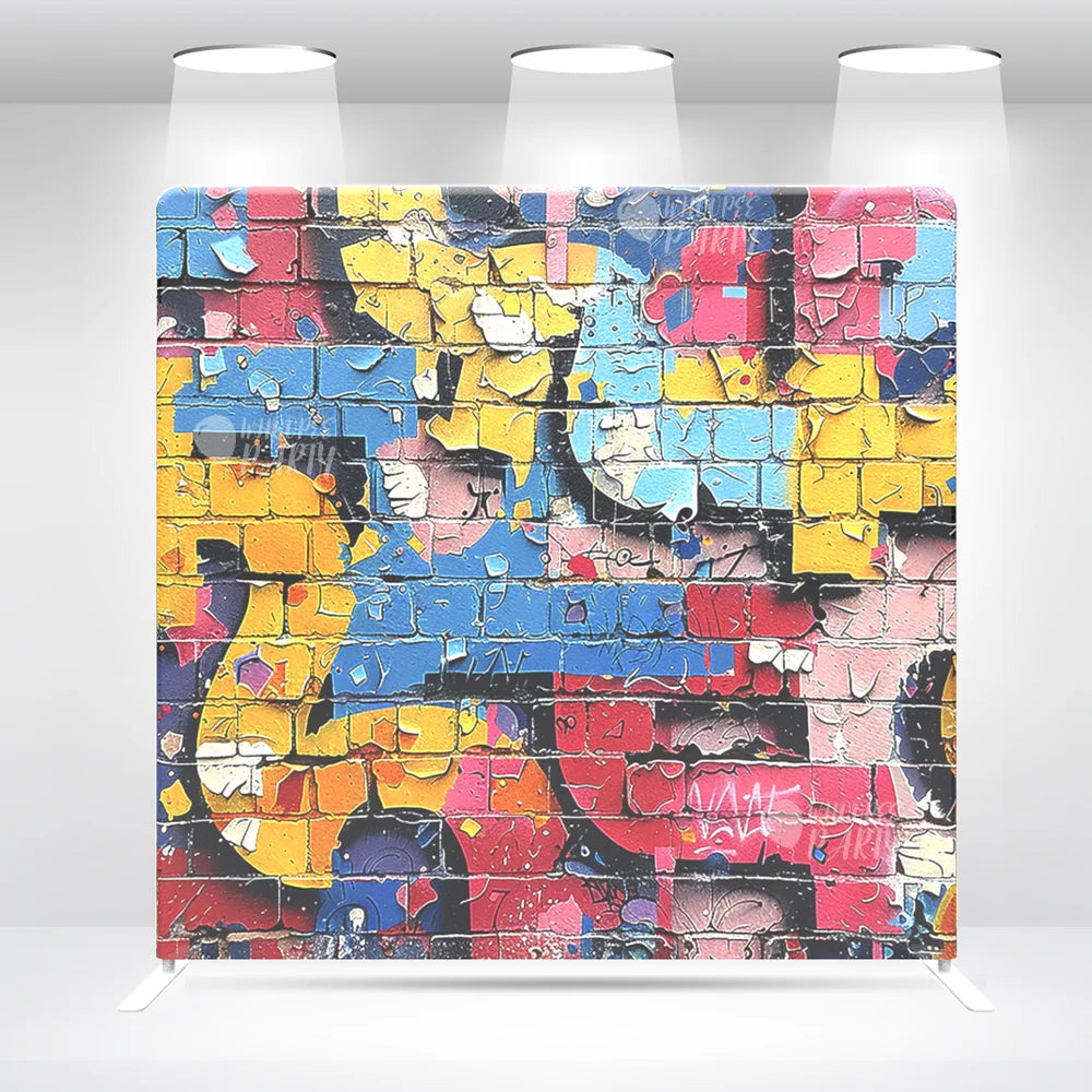 Custom Graffiti Color Background Seamless Pattern Wall Birthday Party Photo Booth Tension Straight Pillow Case Backdrop Cover