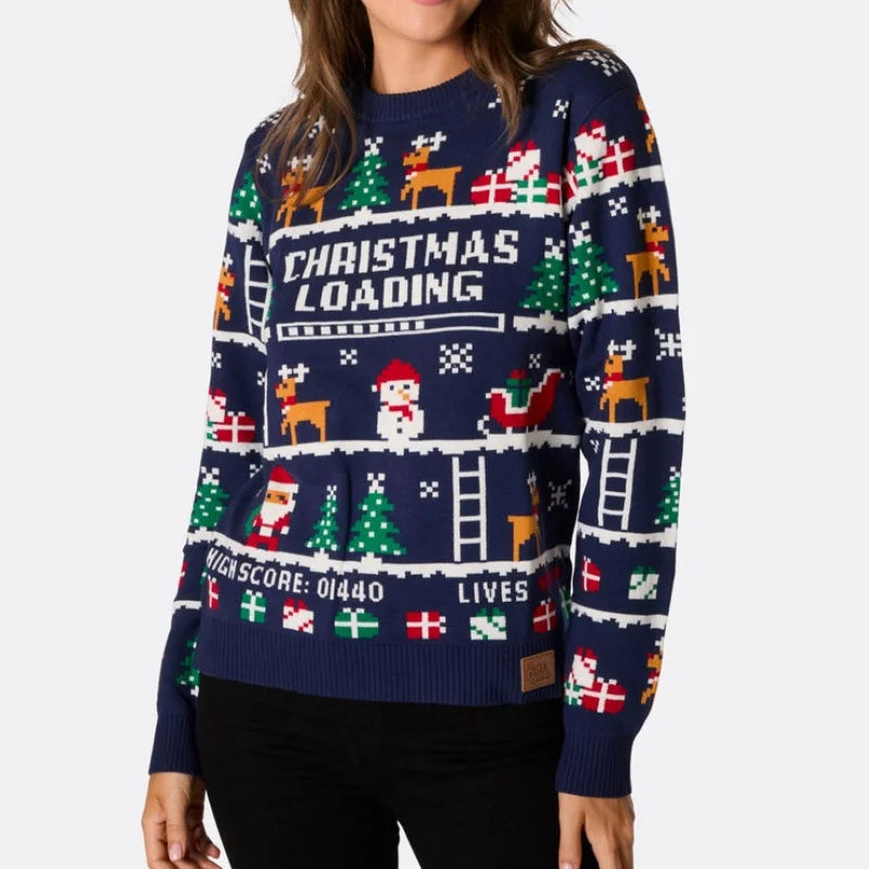 Eco-friendly OEM ODM Retro Video Game Christmas Sweater for Women Knitted Holiday Pullover Top Casual Knitwear for Winter Season