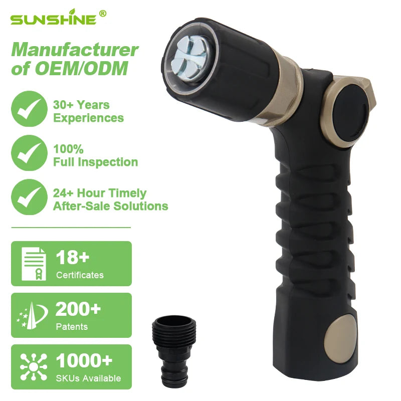 SUNSHINE Zinc Alloy Garden Water Spray Nozzle Adjustable 3 Patterns Ergonomic Non Slip Grip for Lawn Flower Car Wash Wholesale