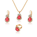 European Water Drop Rhinestone Necklace Earrings Ring Set 3 Piece Suit Jewelry Wholesale MegaBDM