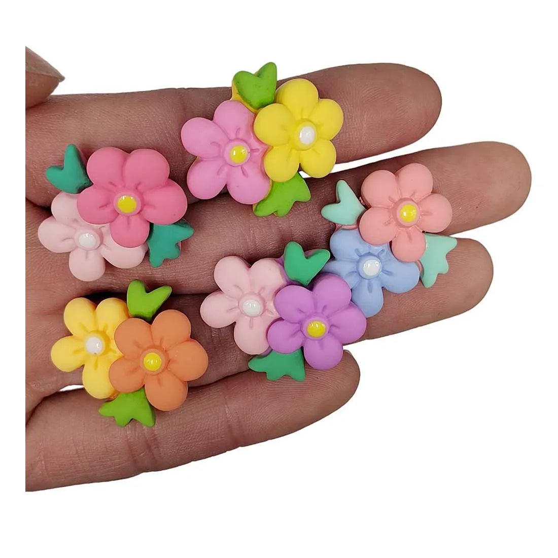 Colorful Resin Flowers With Leaf Flatback Cabochon Embellishment Craft DIY Scrapbook Decoration Headwear Accessories