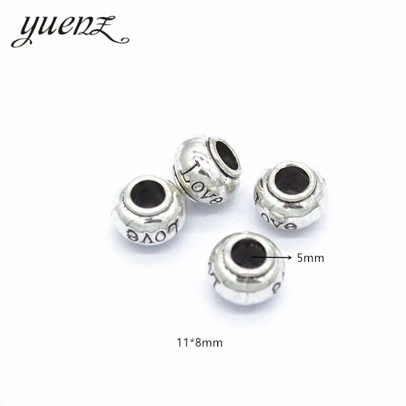 Antique Silver Color Big Hole Love Beads Spacers Beads Fit European Charm Jewelry Accessories DIY Findings R86