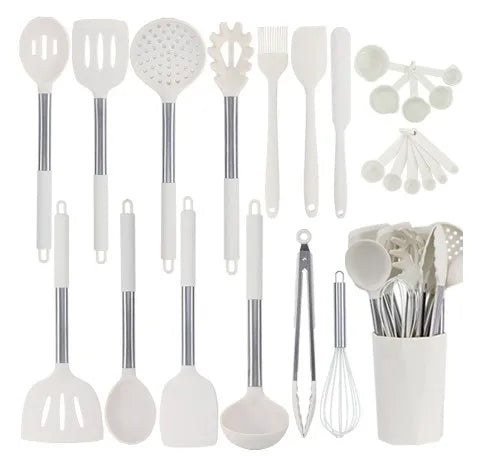 24Pcs Food Grade Silicone Heat Resistant Cooking Tool Spoon Whisk Turner Non-Stick Kitchen Utensils Set