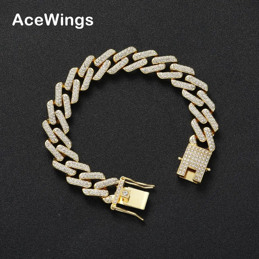 AB015 13mm Crystal cuban link Bracelet Hip Hop Crystal Cuban Bracelet Bangle Bling Bling