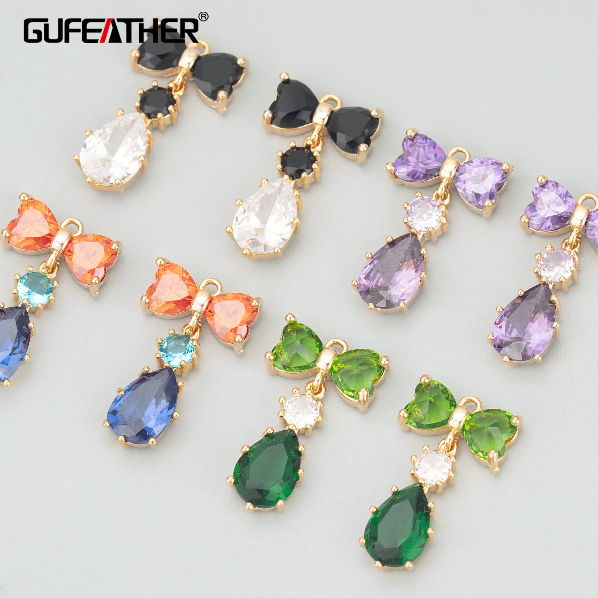 MD86 DIY Jewelry Accessories 18k Gold Plated Brass Copper Zirconia Glass Handmade Charms Making Findings Pendants 4pcs/Lot