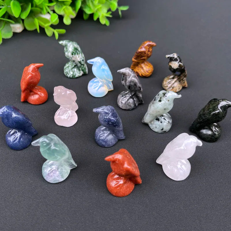 Wholesale Natural Crystal Birds Carving Mini Obsidian Red Jasper Jade Rose Quartz Mixed Mini Crystal Birds