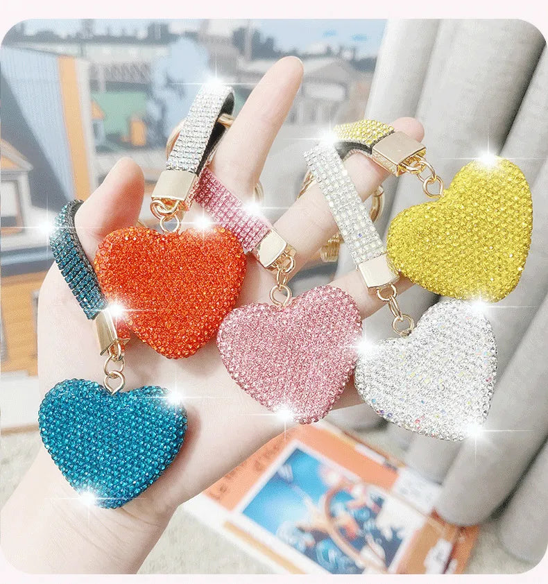 In Stock! Shiny Fashion Key Rings Full Crystal Heart Shape Keychain Car Key Pendant Leather Key Chains