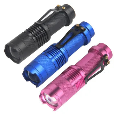 Outdoor Hiking Camping Tactical Torch Light Portable Mini Dry Battery Flashlights Q5 Zoom Aluminum LED Flashlight with Clip