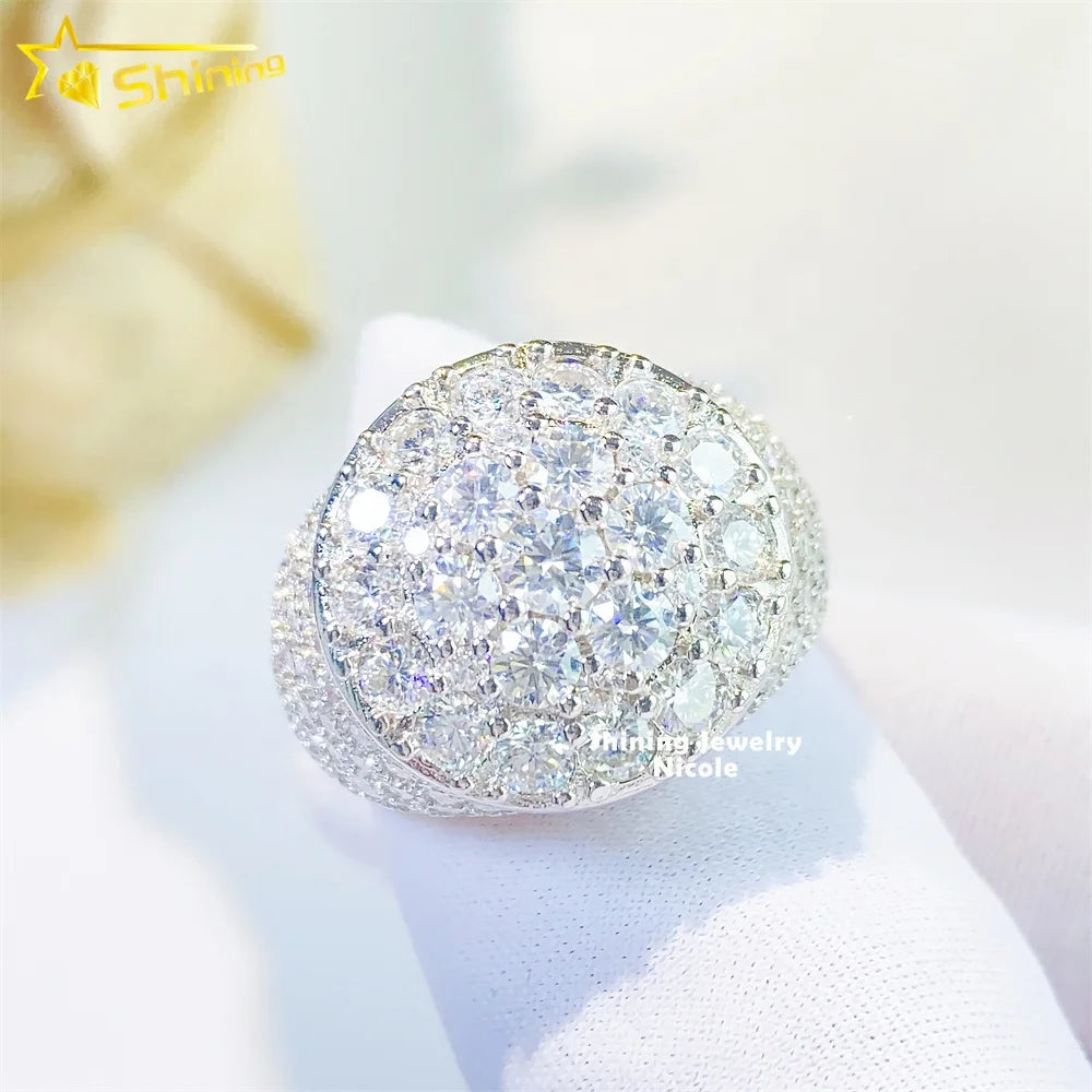 Fashion Style Iced Out Jewelry 925 Sterling Silver Hip Hop VVS Diamond Silver Engagement Moissanite Men Ring