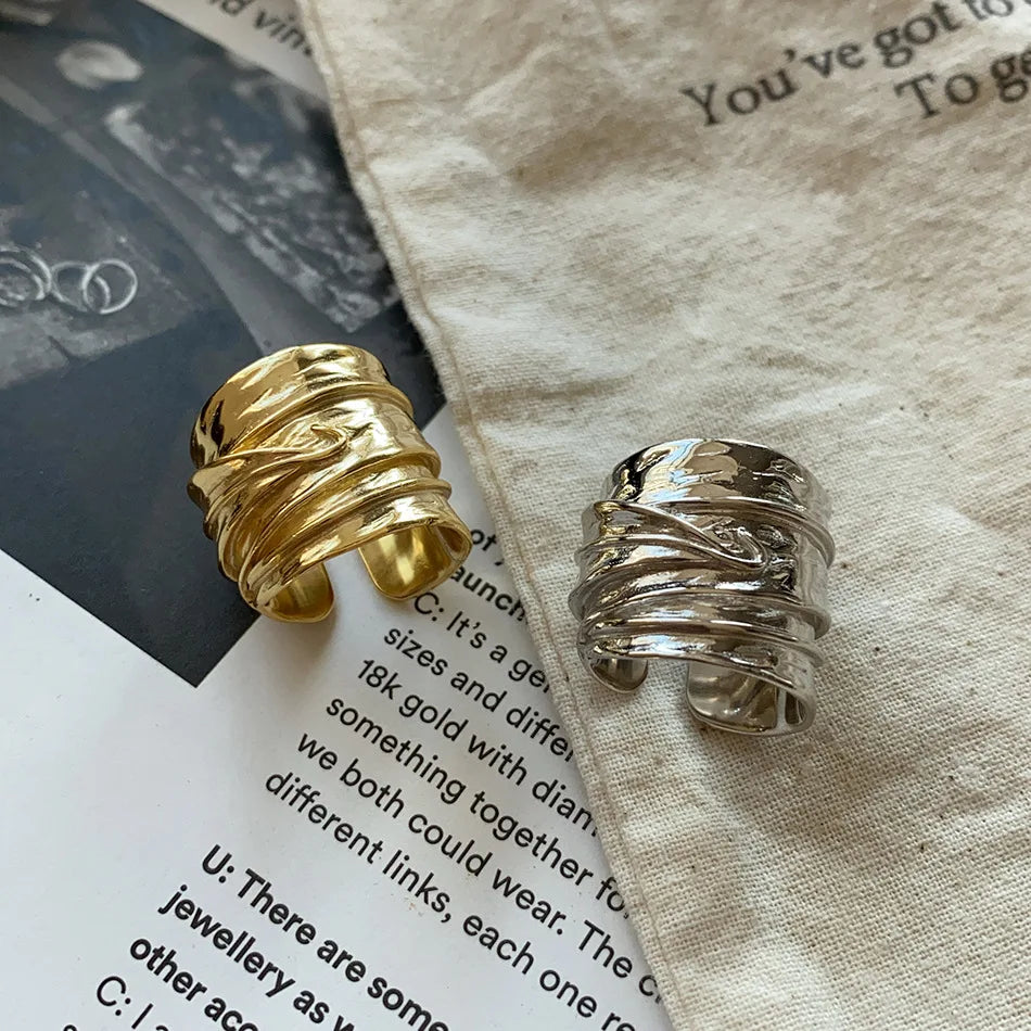 VIANRLA 925 Sterling Silver Chunky Gold Plated Rings Statement Women Rings
