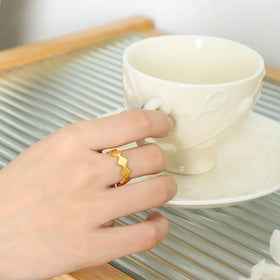 Competitive Price Titanium Steel 18K Gold Geometric Shape Geometric Open Rings for Girls Waterproof Jewelry