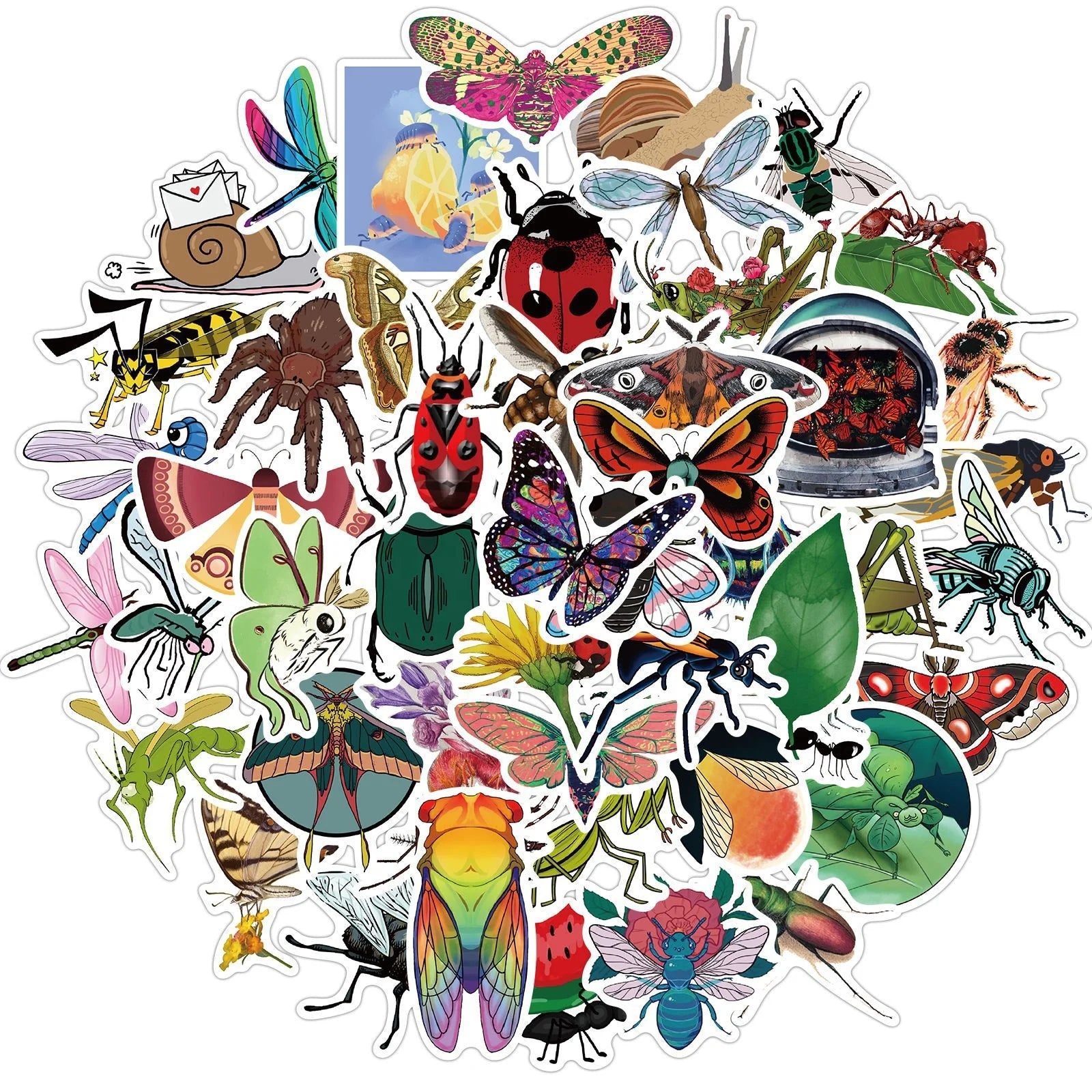 50Pcs Cute Insect Notebook Diary Washi Decor Sticker for Girl Srudent Diy Paper Decal Home Bottle Graffiti Stickers