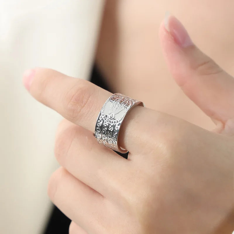 French Embossed Geometric Open Ring Titanium Steel Design Men's Fashion Jewelry Wide Band for Men Women PVD Plating