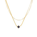Nabest Women's Stainless Steel 18K Gold Plated Four Leaf Clover Choker Double Layer Link Chain Necklaces for Anniversary