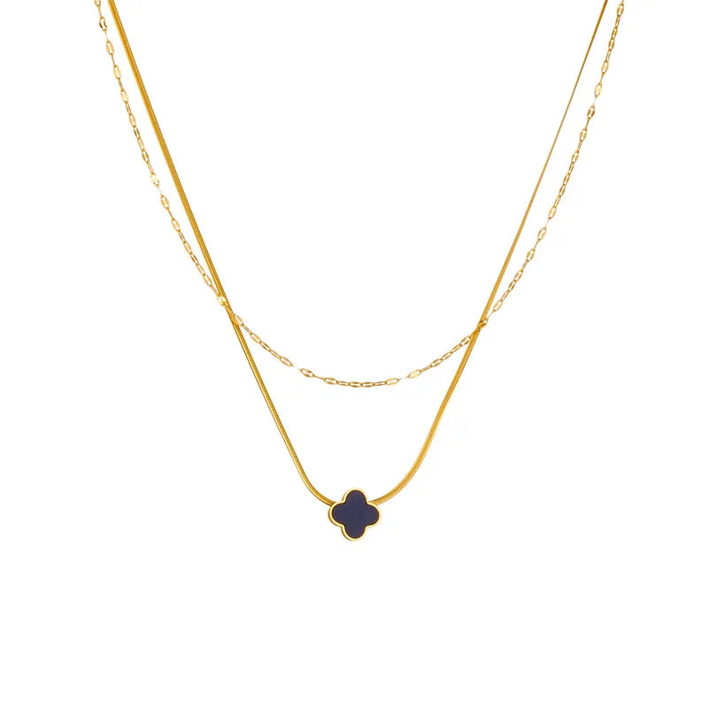 Nabest Women's Stainless Steel 18K Gold Plated Four Leaf Clover Choker Double Layer Link Chain Necklaces for Anniversary