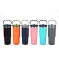 Stainless Steel Flip Straw 30 Oz Tumbler With Handle Matte Colored Blank Sublimation 30oz Flip Straw Tumbler With Handle