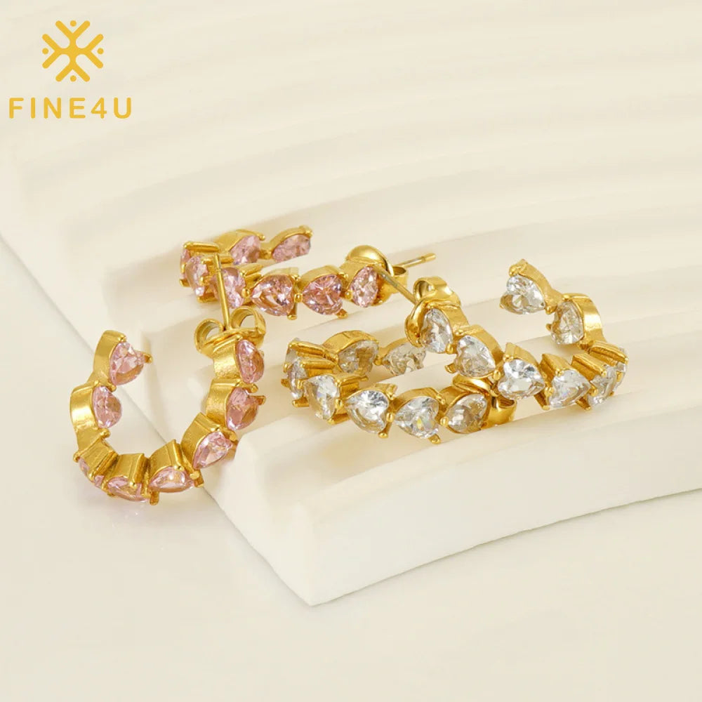 New Trendy Fashion Jewelry Party Heart Cz Stainless Steel 18K Gold Plated Hoop Zircon Earrings for Women