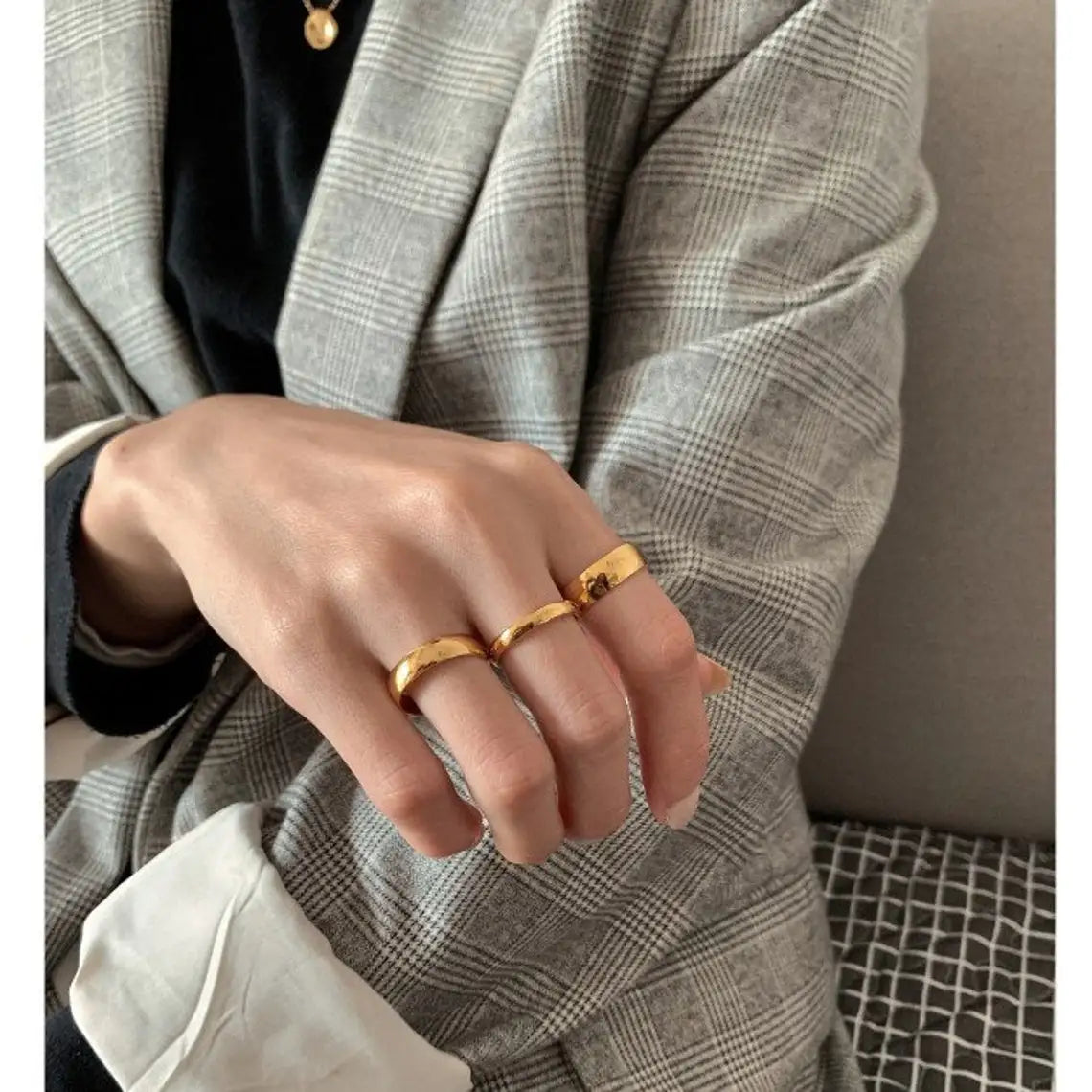 EManco Dainty Stackable Stainless Steel Ring New Gold Plated Finger Ring Jewelry Luxury Couple Love Rings Jewelry for Women