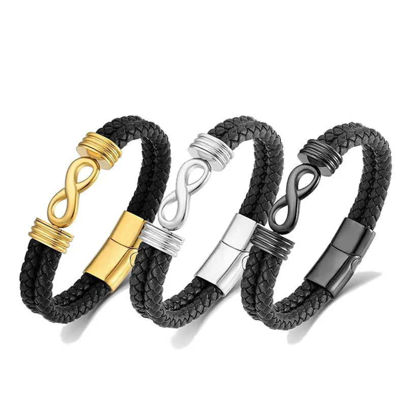 Multi-layer Genuine Leather Bracelet for Men Personalized 8 Bytes Infinite Loop Alloy Magnetic Clasp Bracelet Charm Women Men