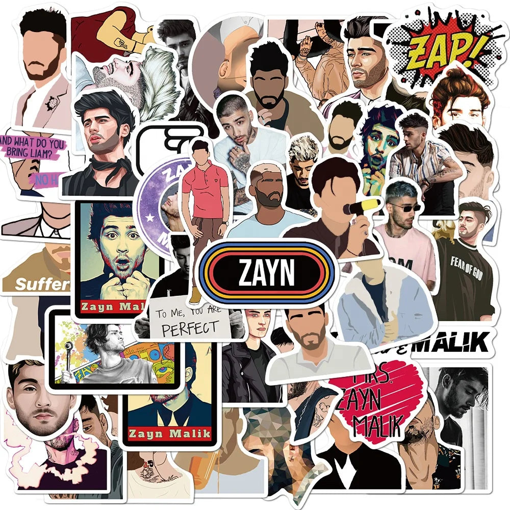 50Pcs Zayn Malik UK Singer Vinyl Stickers for Girl Fridge Bottle Skateboard Phone Luggage Laptop Die Cut Sticker