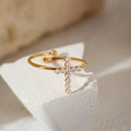 2025 Vintage Pearl Cross Open Ring Stainless Steel Finger Rings 18K Gold Plated Rings Fashion Jewelry for Women Girls