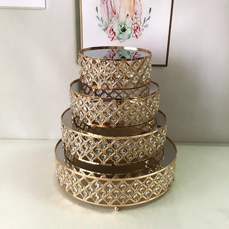 Wholesale Hot Baking Party Supplies Cake Tools Metal Cake Table Crystal Round Square Wedding Cake Dessert Stand Set