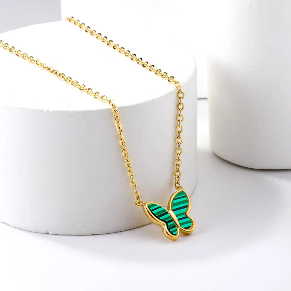 Ason Wholesale Custom Trendy Multiple Colors Butterfly Necklace Thin Chain Colorful Shell Pendant Necklace Jewelry for Women