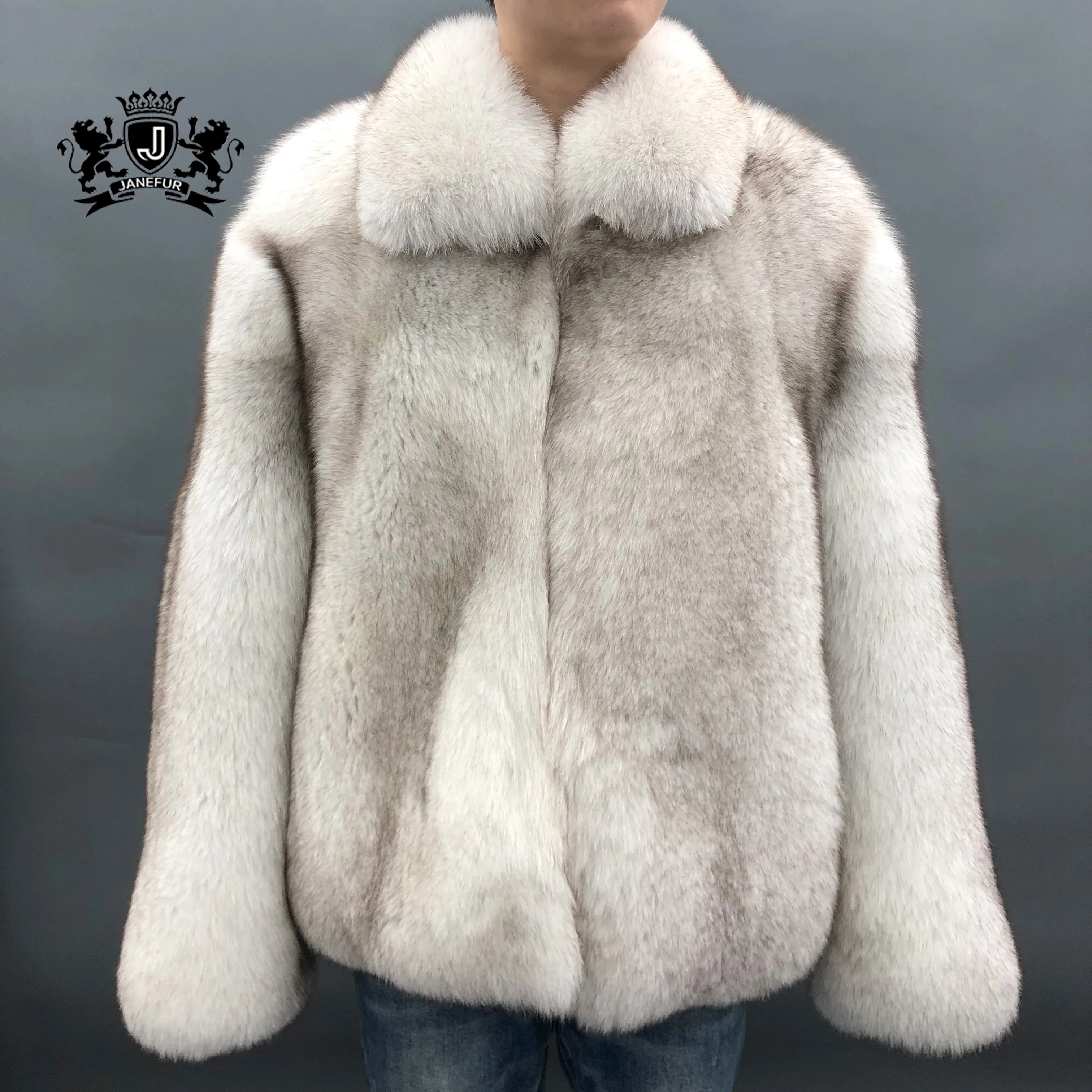 Men Wholesale Winter Warm Full Pelt Fox Fur Jacket Windproof Turn Down Collar Genuine Fox Fur Jacket