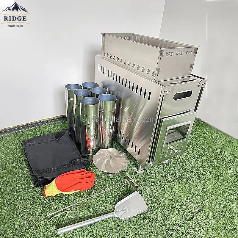 Outdoor Camping Tent Stove Smokeless Portable Camping Cooking Tent Sauna Stainless Steel Camp Coal Burning Tent Heating Stove