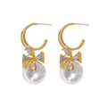2023 Minimalist Double Hoop Earrings Rhinestone Bowknot Pearl Earrings for Women