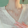 Hot Sale Exquisite Real Gold Plated Necklace Zircon Butterfly Nature Freshwater Pearl Tassel Pendant Necklace